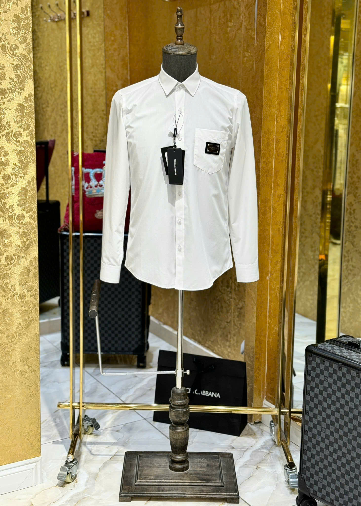 Áo sơ mi dài tay Dolce Gabbana DG tag vuông túi ngực check họa tiết cổ tay Like Auth on web CD